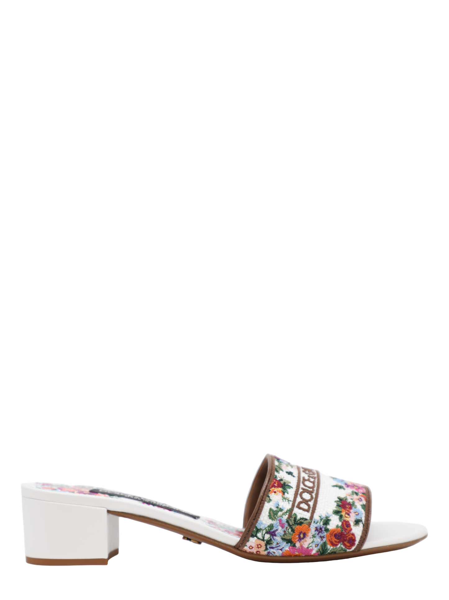 Dolce & Gabbana Block Heeled Slides in White/Multicolor