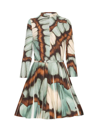 Oscar de la Renta Long Sleeve Butterfly Poplin Mini Dress in Blue Multi
