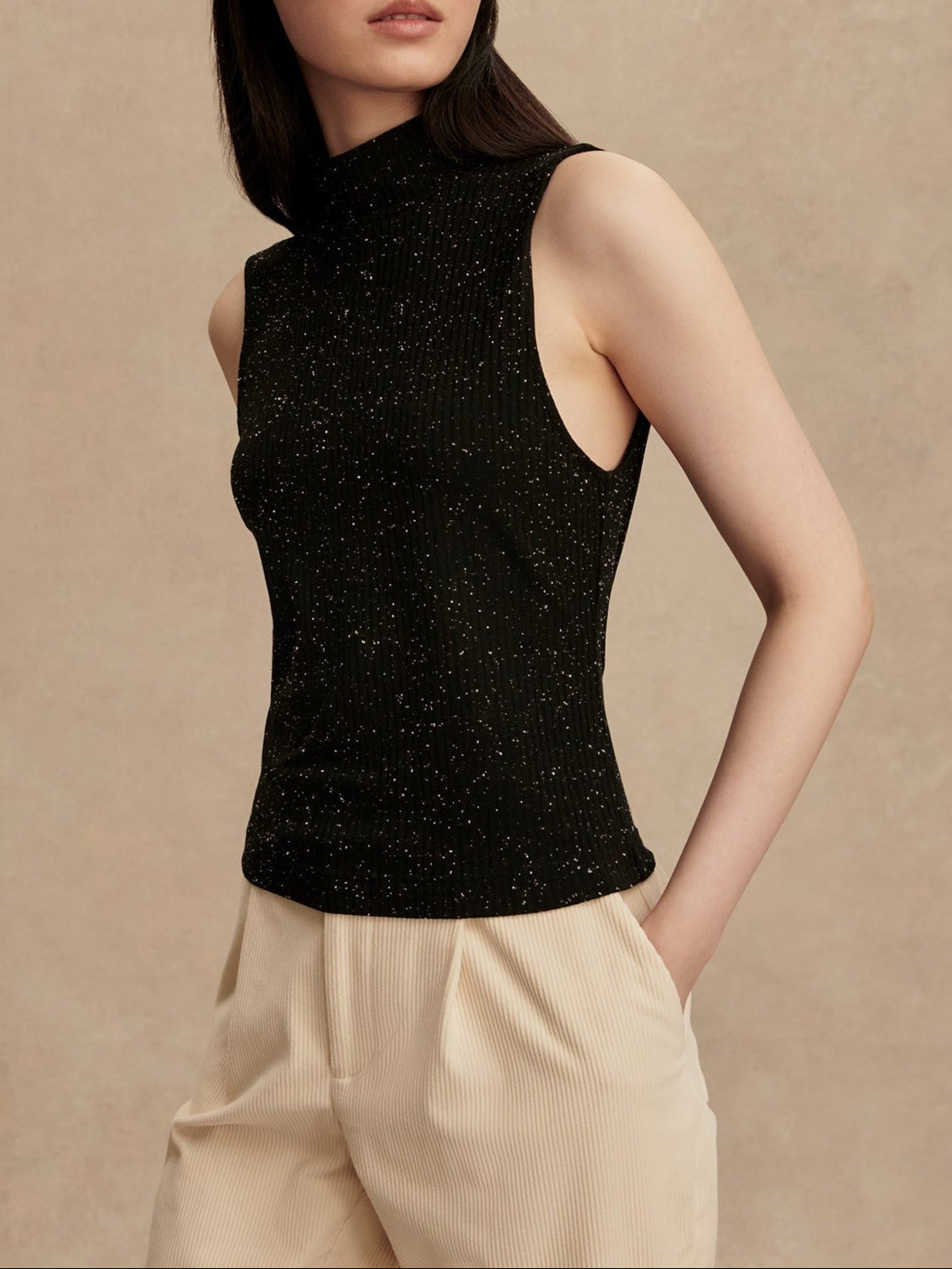 Varley Camille Fitted Tank in Black/Egret