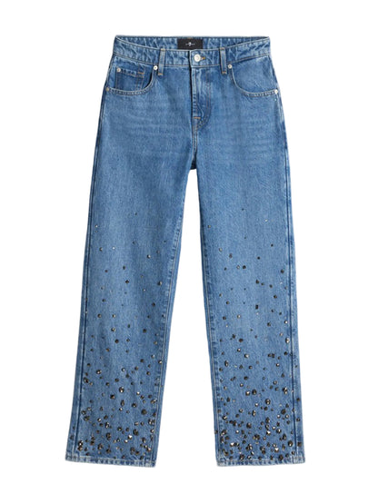 7 For All Mankind Embellished Calie Straight Ankle in Dance With Crys