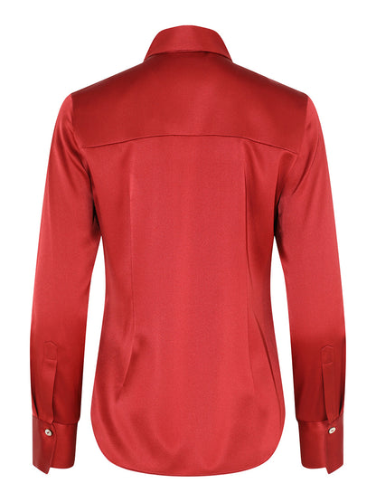 Vince Slim Fit Satin Shirt in Ruby Ink