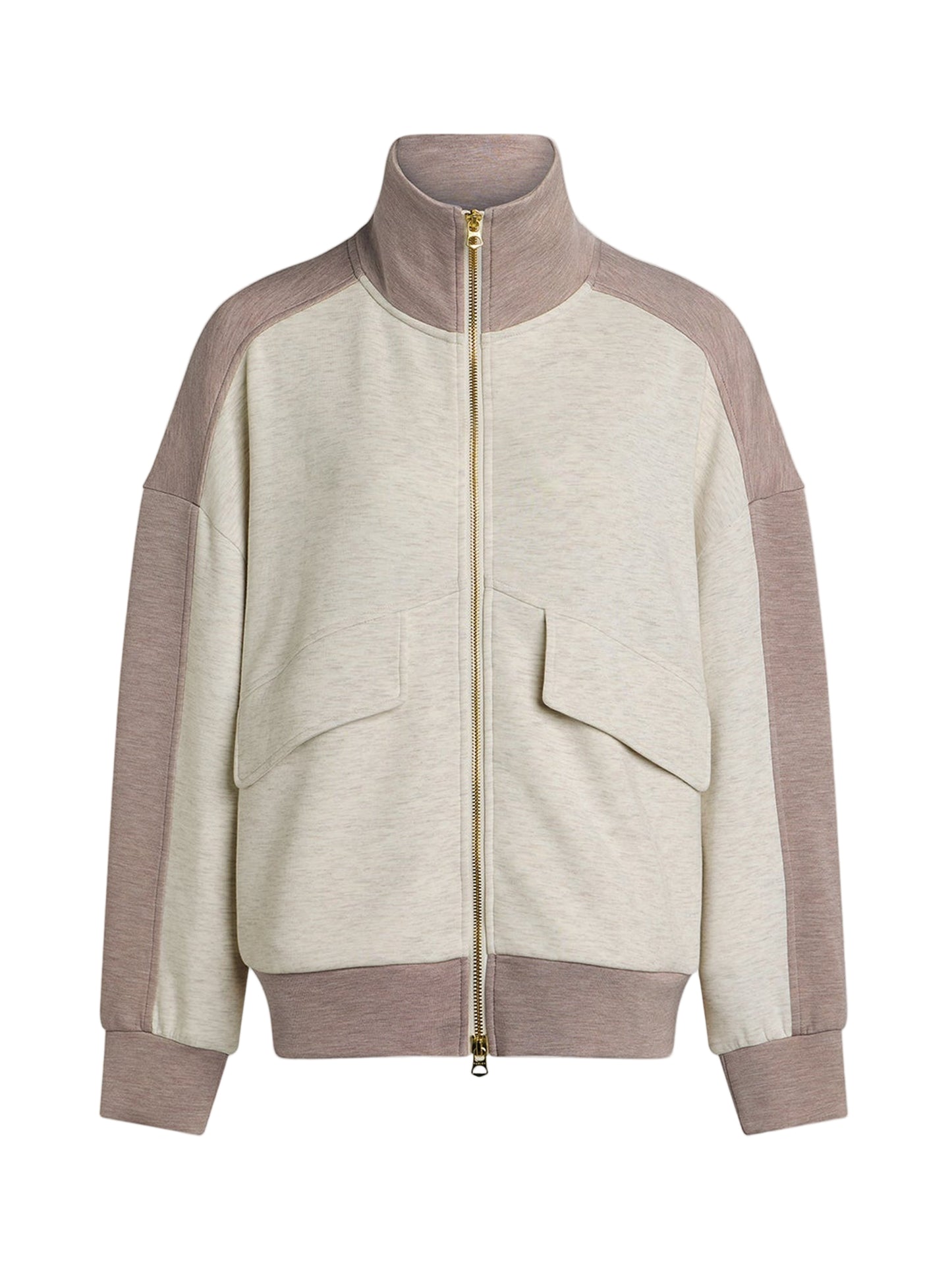 Varley Garcia Two-Tone Zip-Through Sweat in Ivory Marl/Taupe Marl