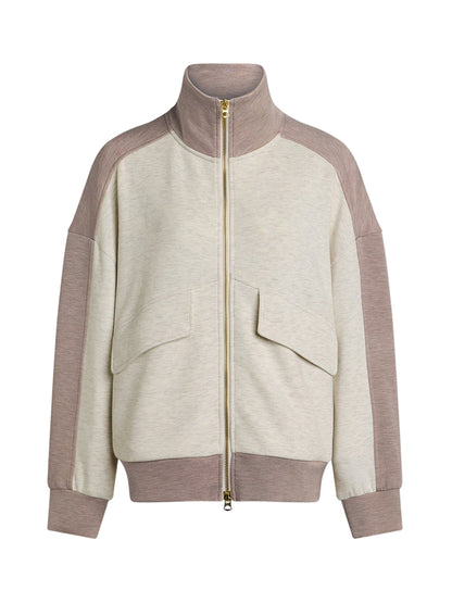 Varley Garcia Two-Tone Zip-Through Sweat in Ivory Marl/Taupe Marl