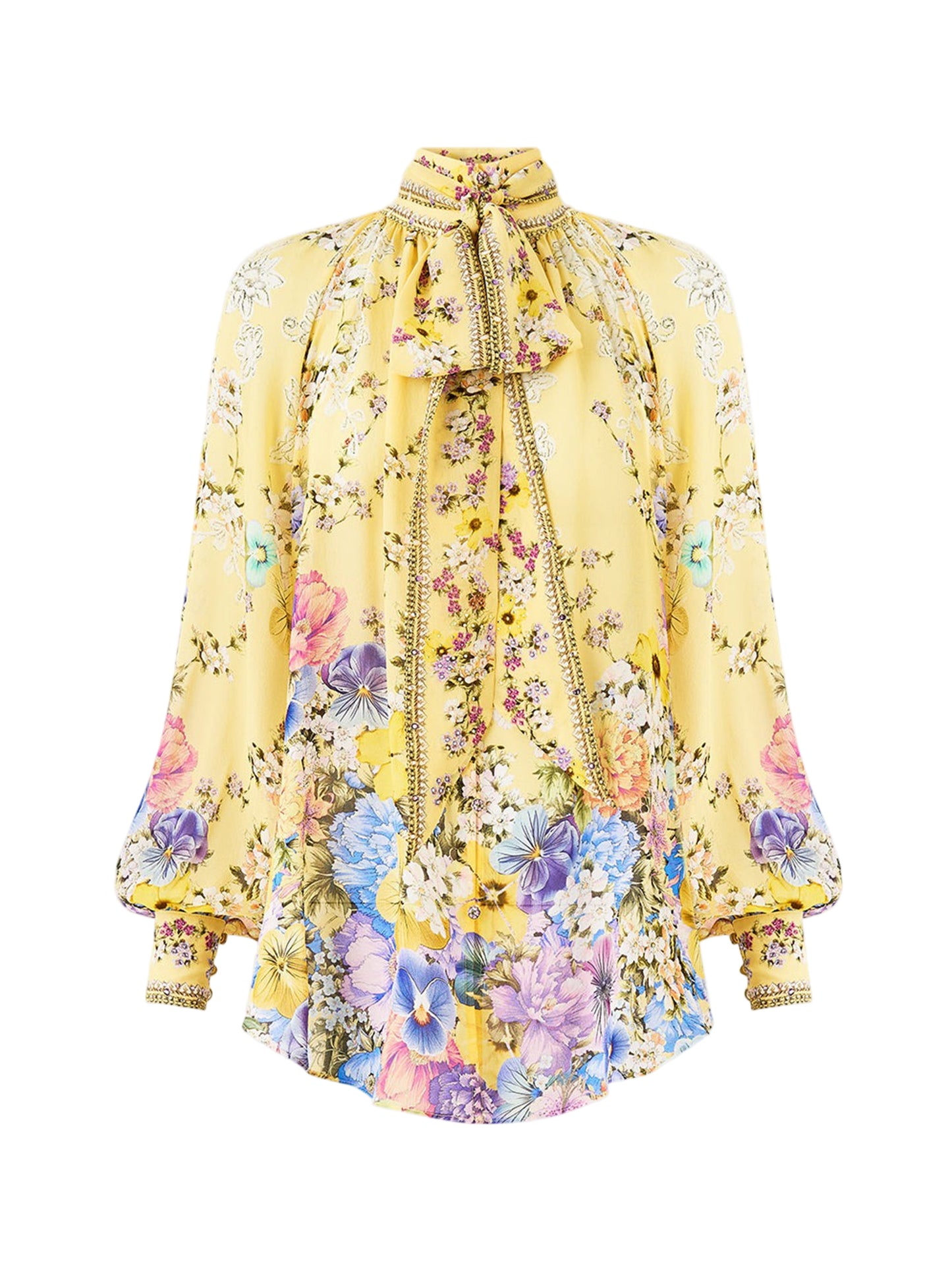 Camilla Detachable Pussy Bow Raglan Blouse in Darling Buds