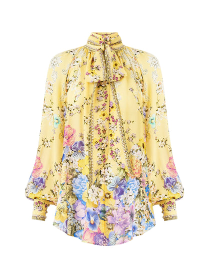 Camilla Detachable Pussy Bow Raglan Blouse in Darling Buds