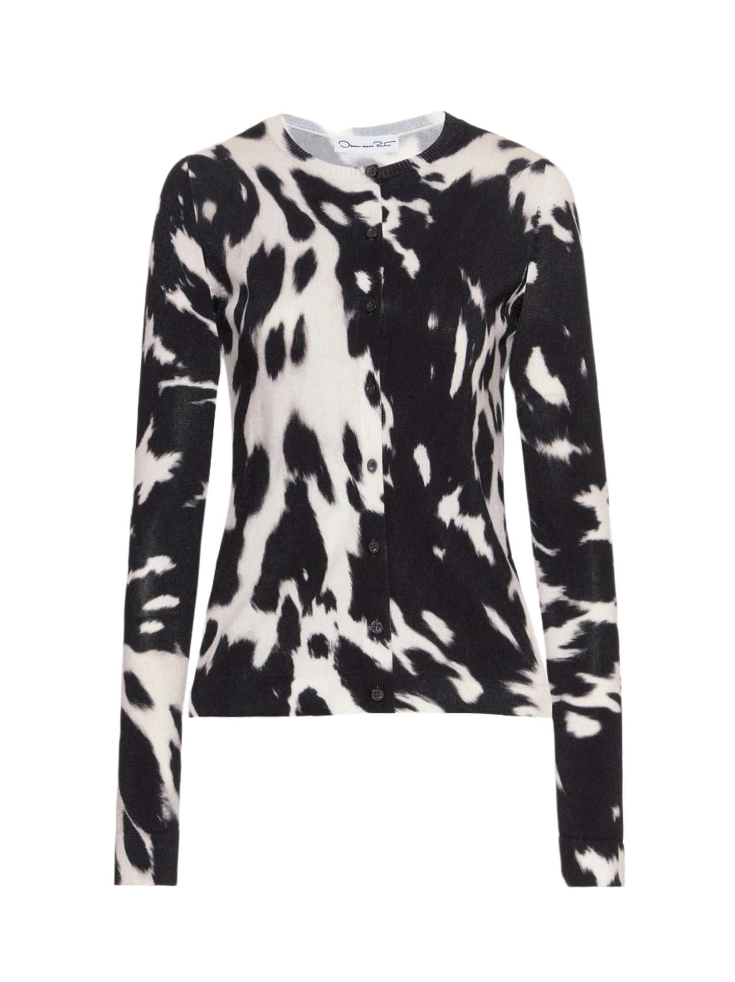 Oscar de la Renta Cow Printed Cardigan in Black/Ivory