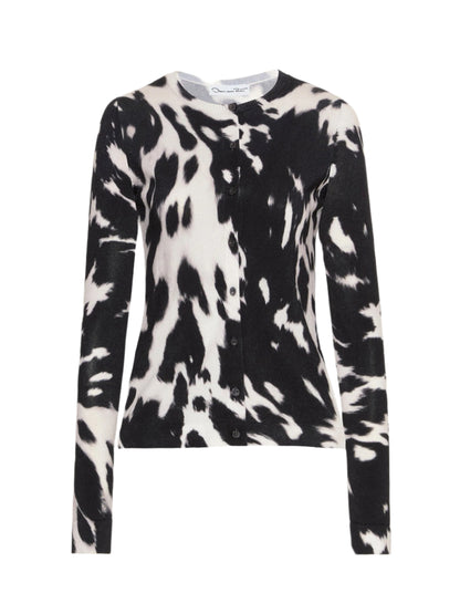 Oscar de la Renta Cow Printed Cardigan in Black/Ivory