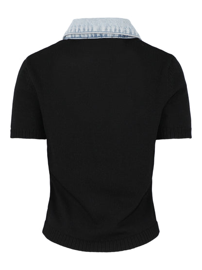 SEROYA Erika Knit Top in Black/Coastline