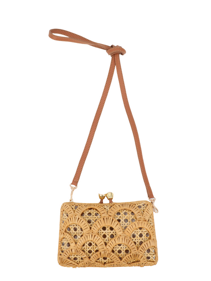 Serpui Charlotte Scales Wicker Clutch in Light Honey