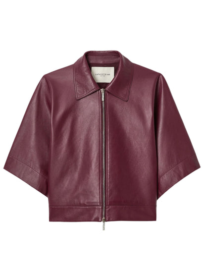 Lafayette 148 Nappa Leather Kimono Sleeve Jacket in Violet Ash