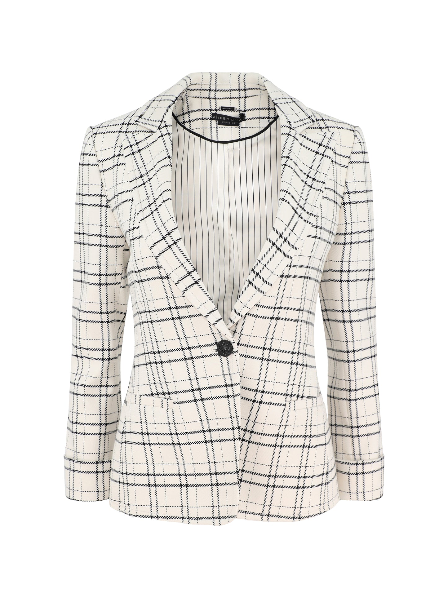 Alice + Olivia Ryder Peak Collar Cuff Sleeve Slim Blazer in Cool Girl Plaid