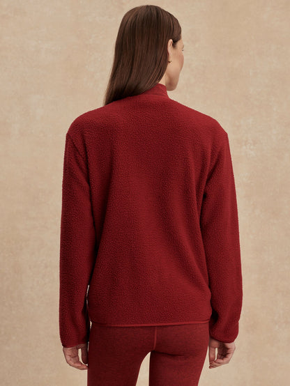 Varley Marina Collarless Fleece in Red Dahlia