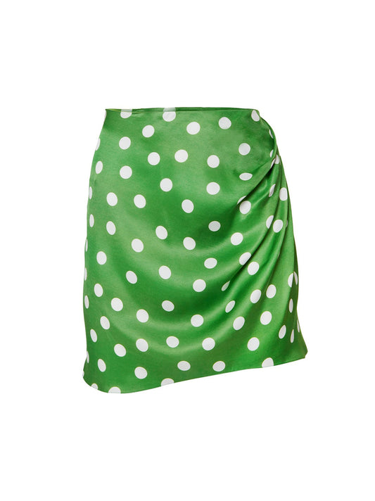 Carolina Herrera Polka-Dot Print Ruched Skirt in Grasshopper Multi
