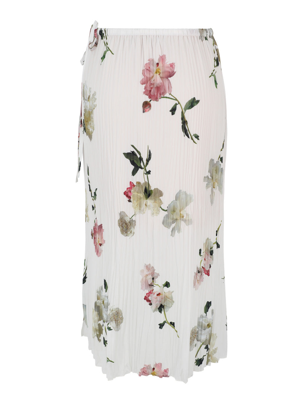 Vince Wilted Peony Pleated Side Tie Skirt in White Peony