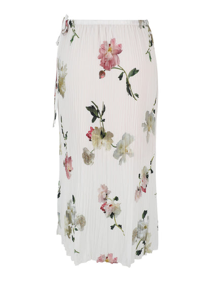 Vince Wilted Peony Pleated Side Tie Skirt in White Peony