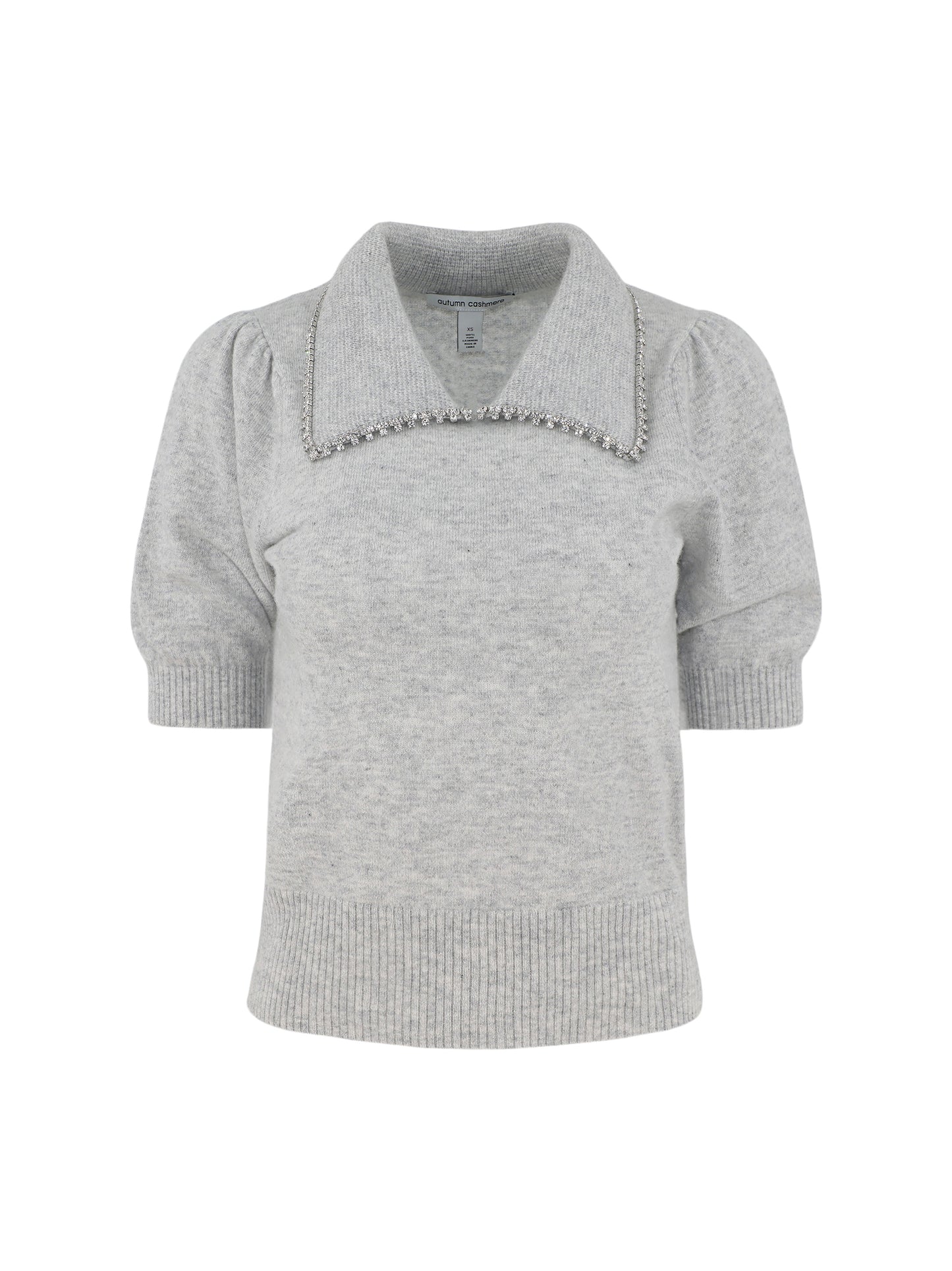 Autumn Cashmere Peter Pan Collar Sweater Shirt With Rhinestone Trim