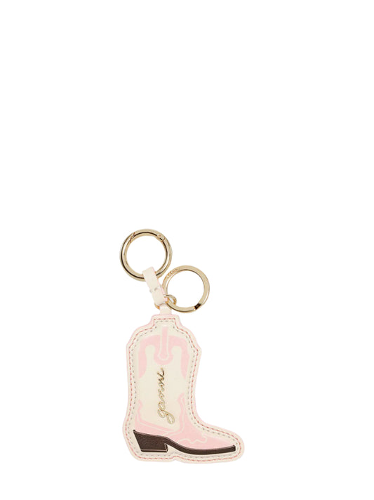 Ganni Western Boot Keyring in Chalk Pink