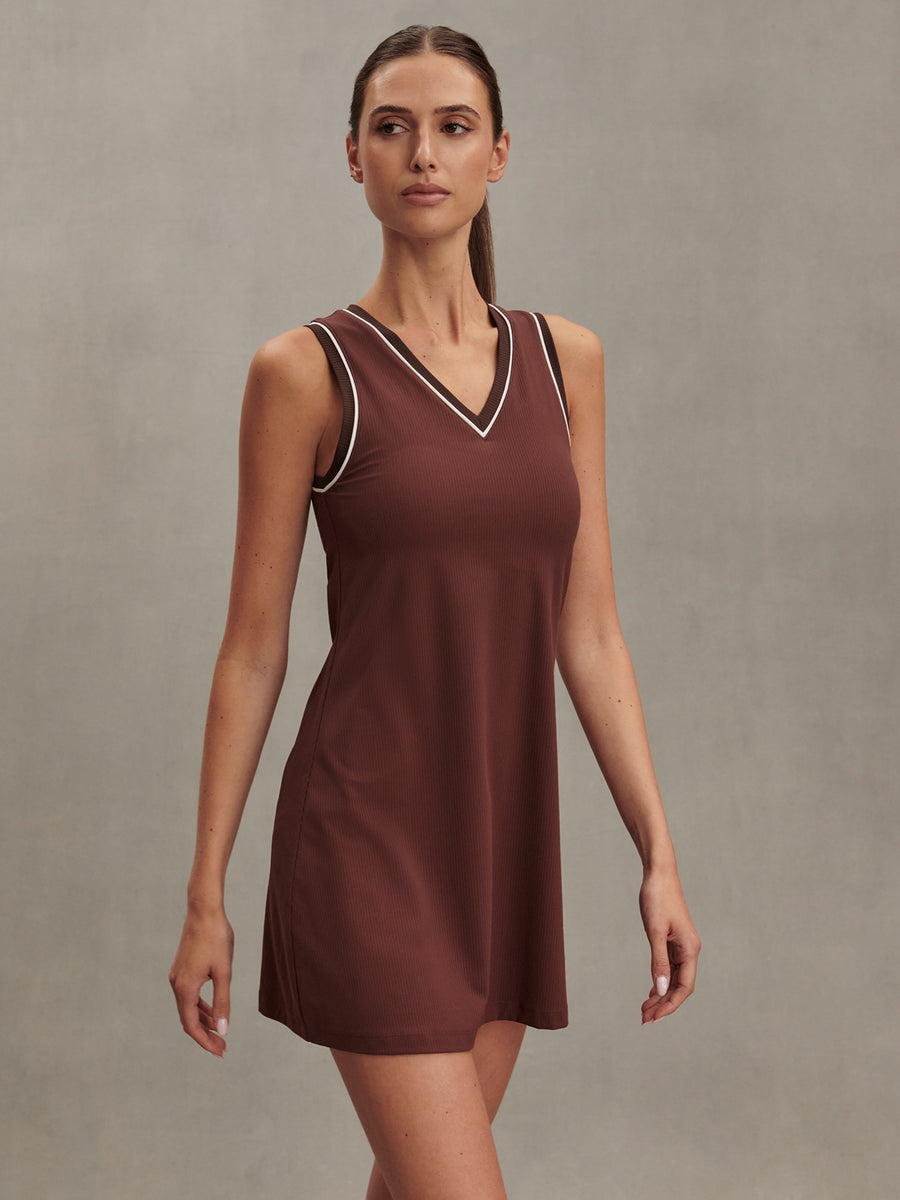 Varley Kalani V-Neck Dress 31" in Brown Stone