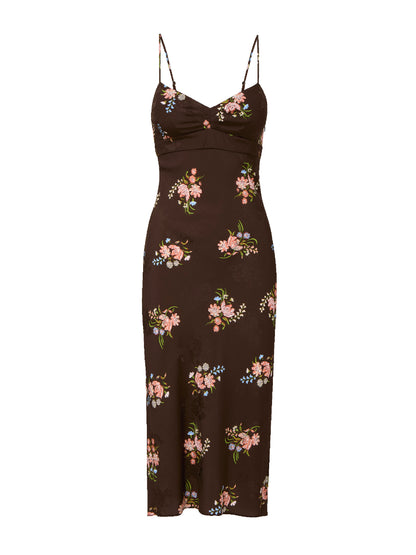 Veronica Beard Shara Floral Slip Dress in Dark Mocha Multi