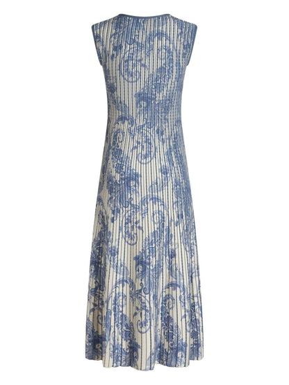 Etro Paisley Print Midi Dress in Azzurro/Grigio