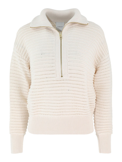Varley Tara Pointelle Half-Zip Knit in Egret