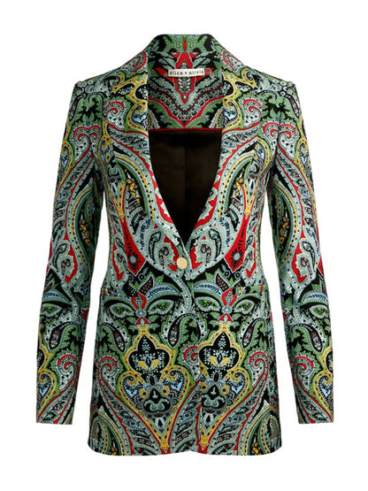 Alice + Olivia Breann Long Fitted Blazer in Paisley Poem