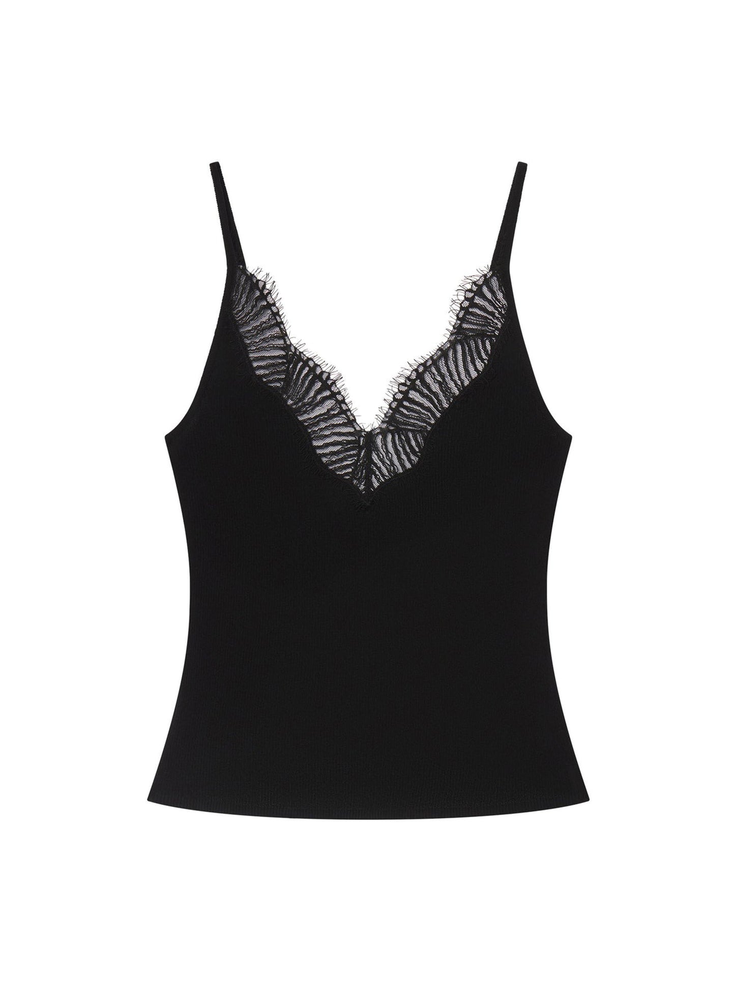 A.L.C. Alba Silk Knit and Lace Camisole Top in Black