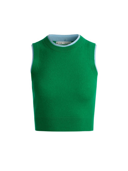 Alice + Olivia Araceli Two Tone Tank in Green Apple/Carolina Blue