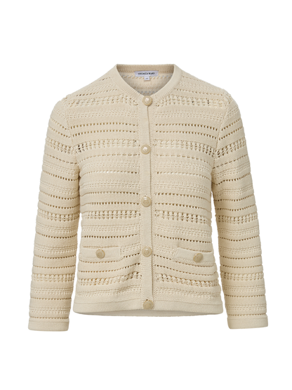 Veronica Beard Bellingham Pointelle Cardigan in Ecru
