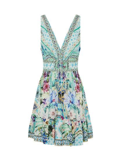 Camilla Shirred Waist Detail Mini Dress in Sunrise in Sintra
