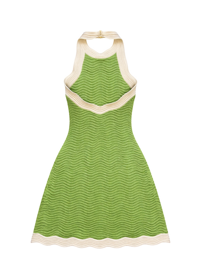 Retrofête Pascal Bandage Knit Dress in Metallic Kiwi/Ivory