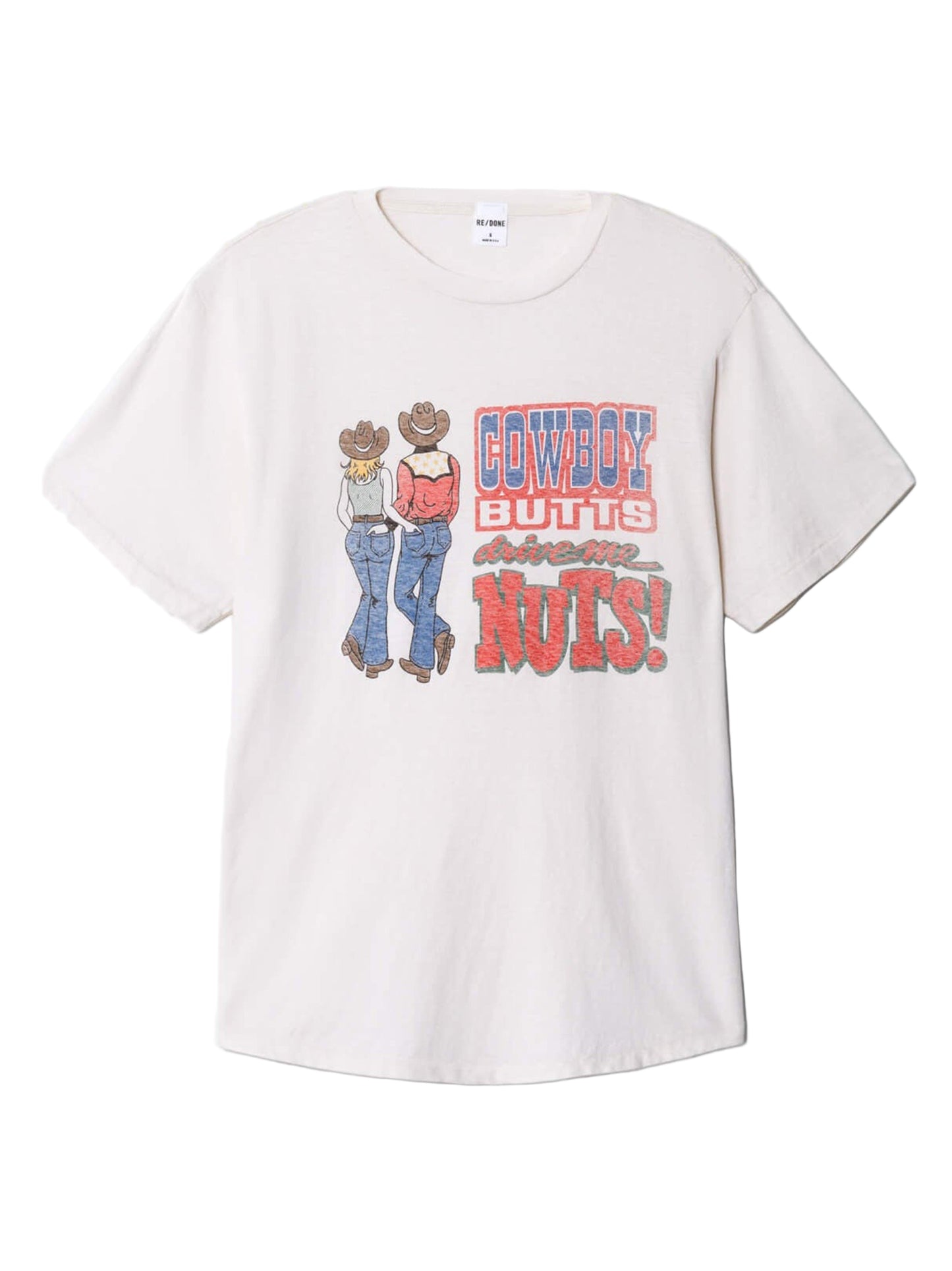 Re/Done Boyfriend Tee Cowboy Butts in Vintage White