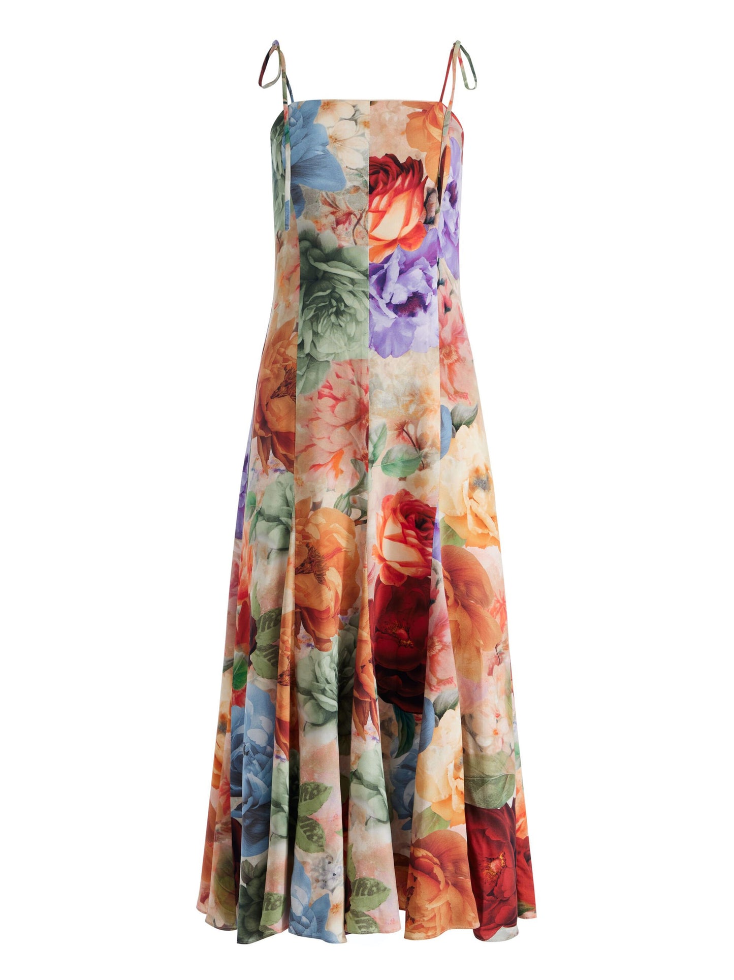 Alice + Olivia Jeanette Tie Shoulder Paneled Midi Dress in Storm Floral