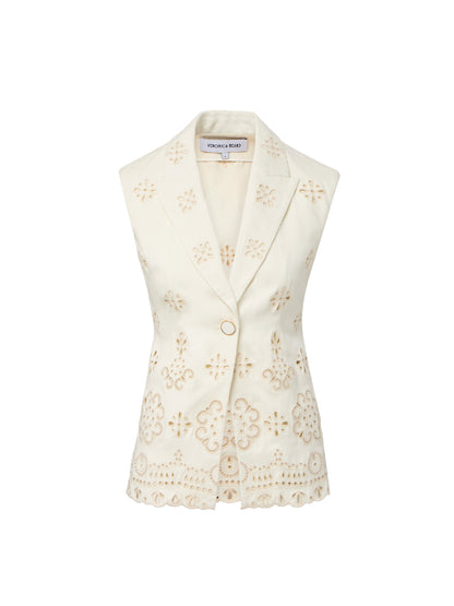 Veronica Beard Townes Eyelet Vest in Dove