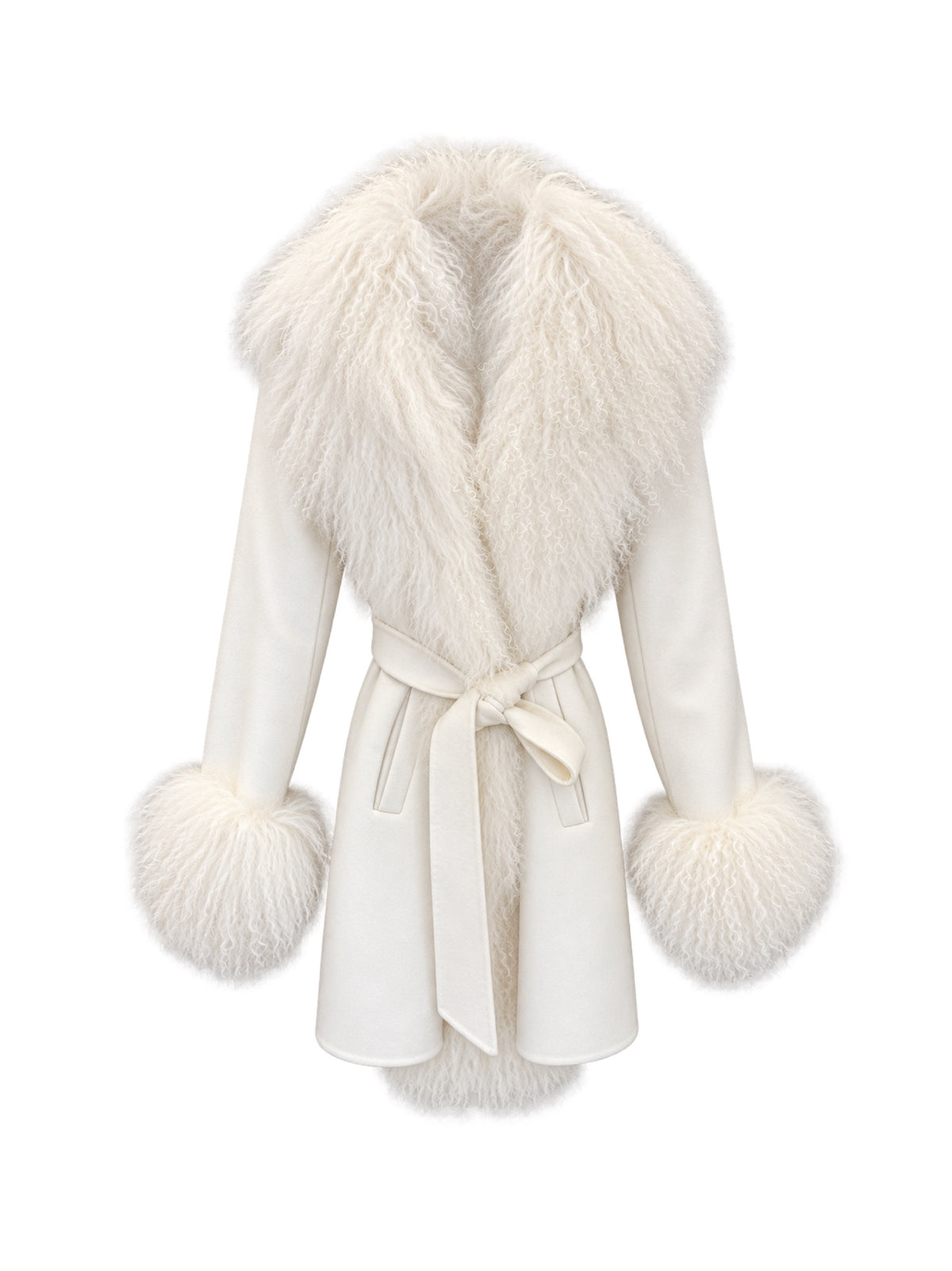 Susanna Chow Inez Cashmere Shearling Midi Coat in Cream