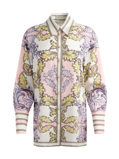 Alice + Olivia Lane Slit Cuff Oversized Button Down in Day Dreamer