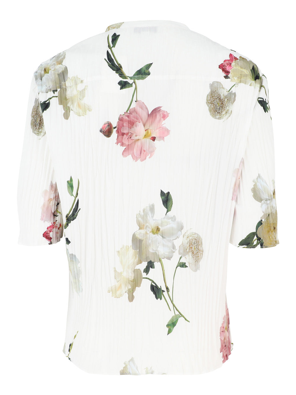 Vince Wilted Peony Pleated Band Collar Shirt in White Peony