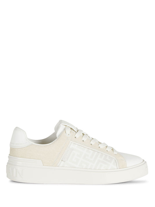 Balmain B-Court Monogrammed Nylon and Leather Trainers