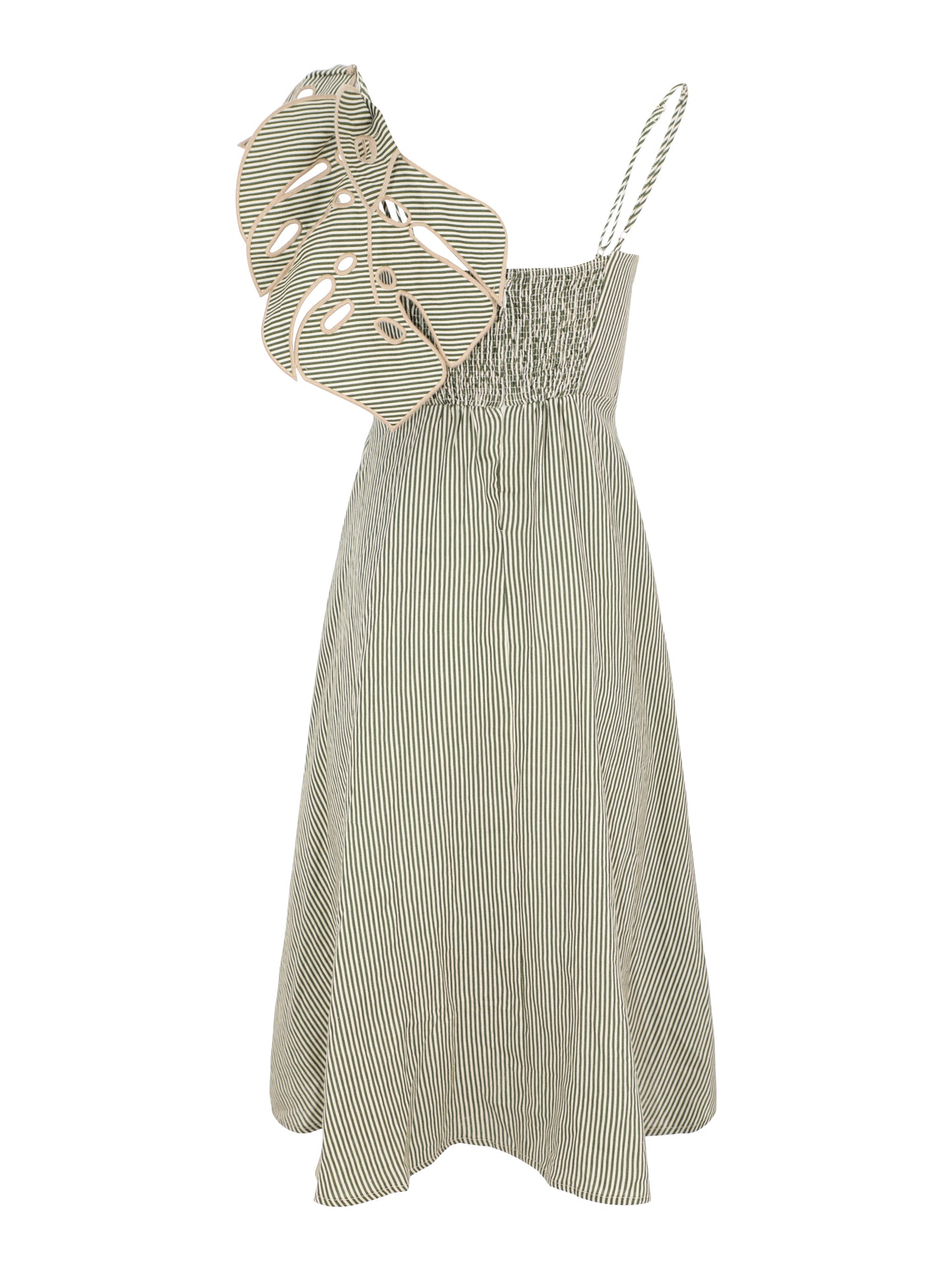 Farm Rio Striped Monstera Leaf Linen Midi Dress