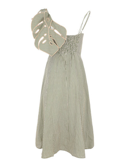 Farm Rio Striped Monstera Leaf Linen Midi Dress