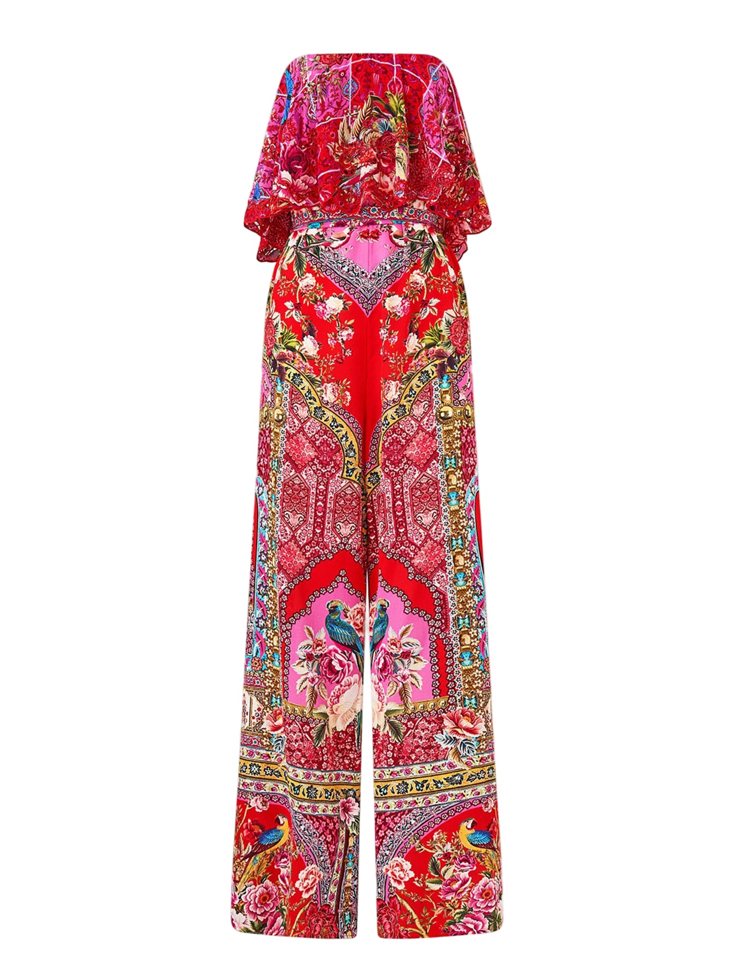Camilla Strapless Jumpsuit With Frill in Heirloom Empire