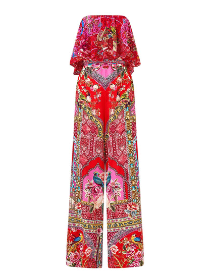 Camilla Strapless Jumpsuit With Frill in Heirloom Empire