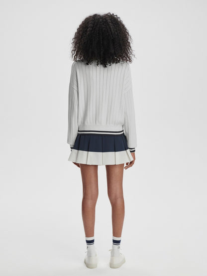 Varley Aliyah Half Zip Knit in White/Blue Night