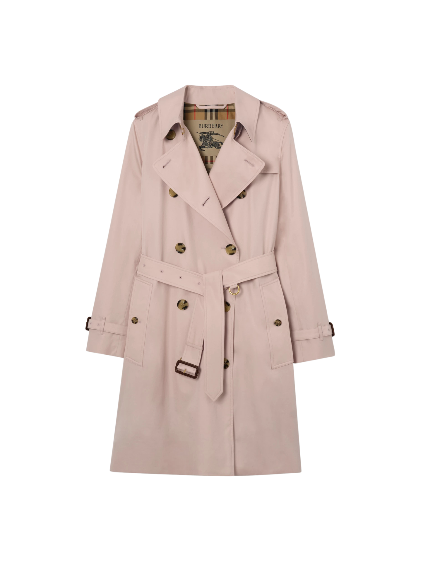 Burberry Mid-length Tropical Gabardine Kensington Trench Coat in Pale Sugar Pink