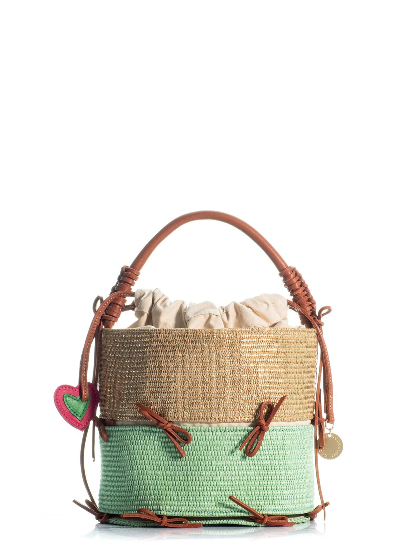 Kooreloo The Bow Bucket in Raffia Natural/Mint