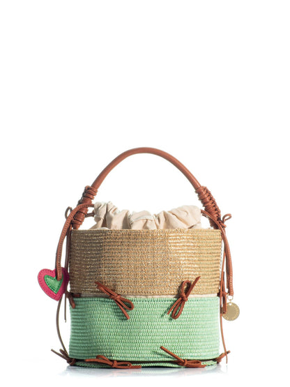Kooreloo The Bow Bucket in Raffia Natural/Mint