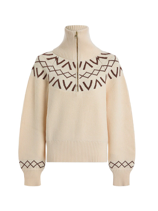 Varley Sigrid Fairisle Half Zip Knit in Whitecap Grey