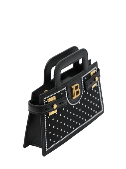 Balmain B-Buzz Small Top Handle-Pearl Embellished Satin Bag