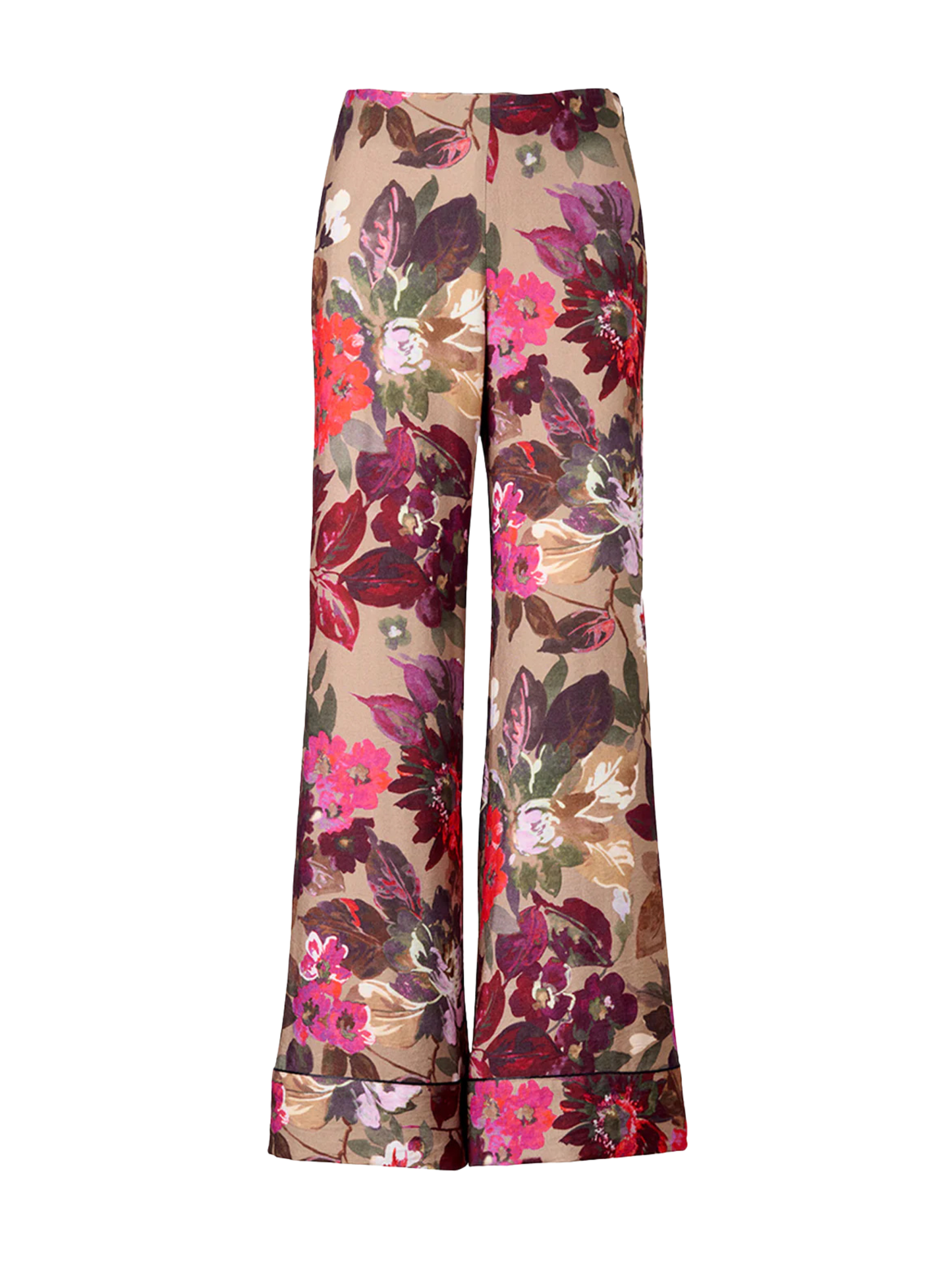 Smythe Piped Side-Zip Palazzo Pant in Tan Floral
