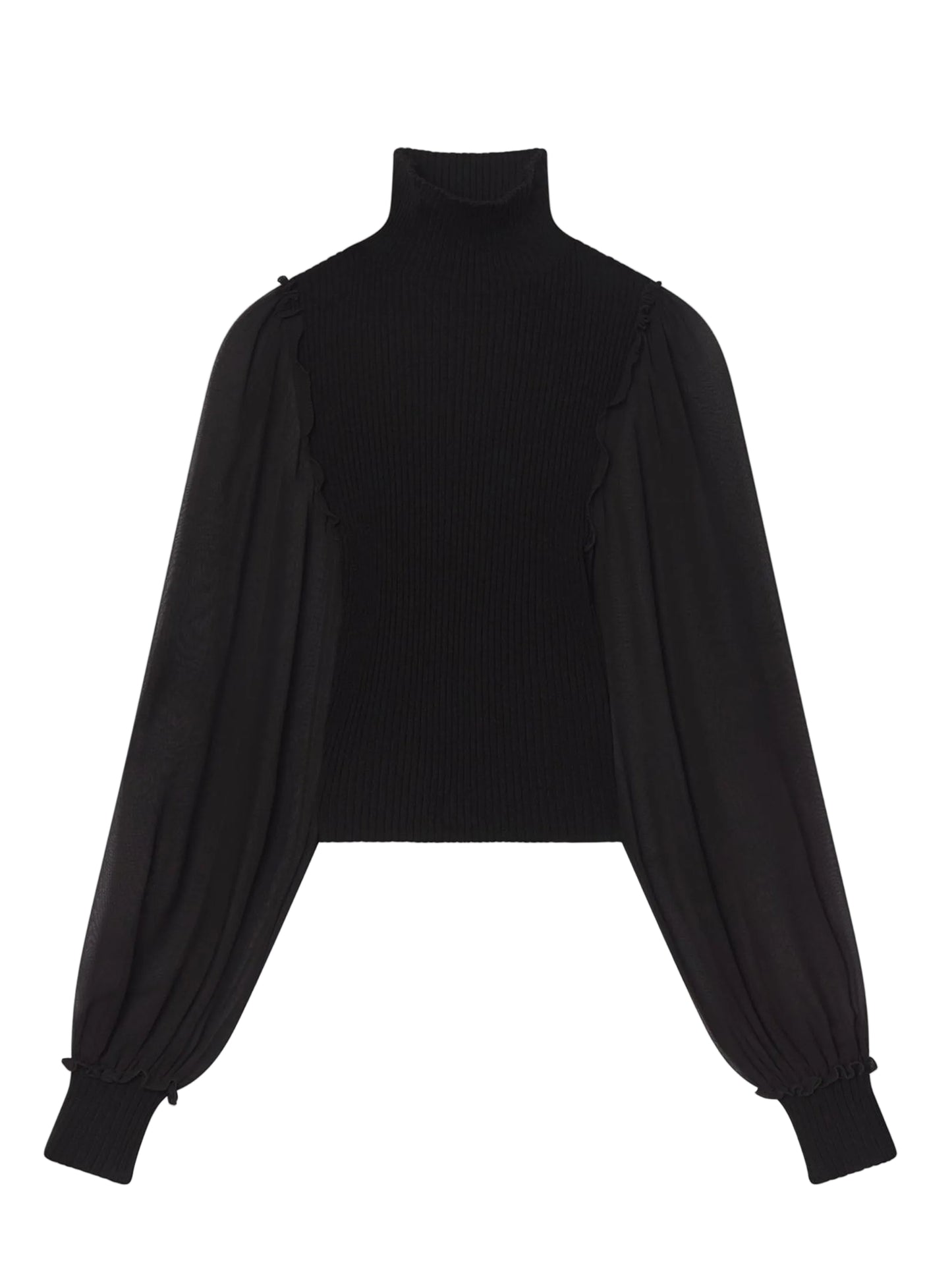 Frame Sheer Sleeve Top in Black